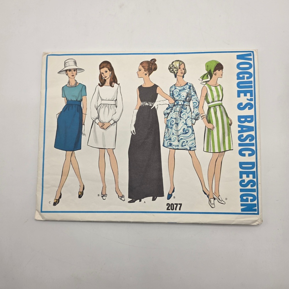 Vogue 2077 Sewing Pattern Dress 1960s Mod Maxi Scoop Neck High Waist Size 14 VTG